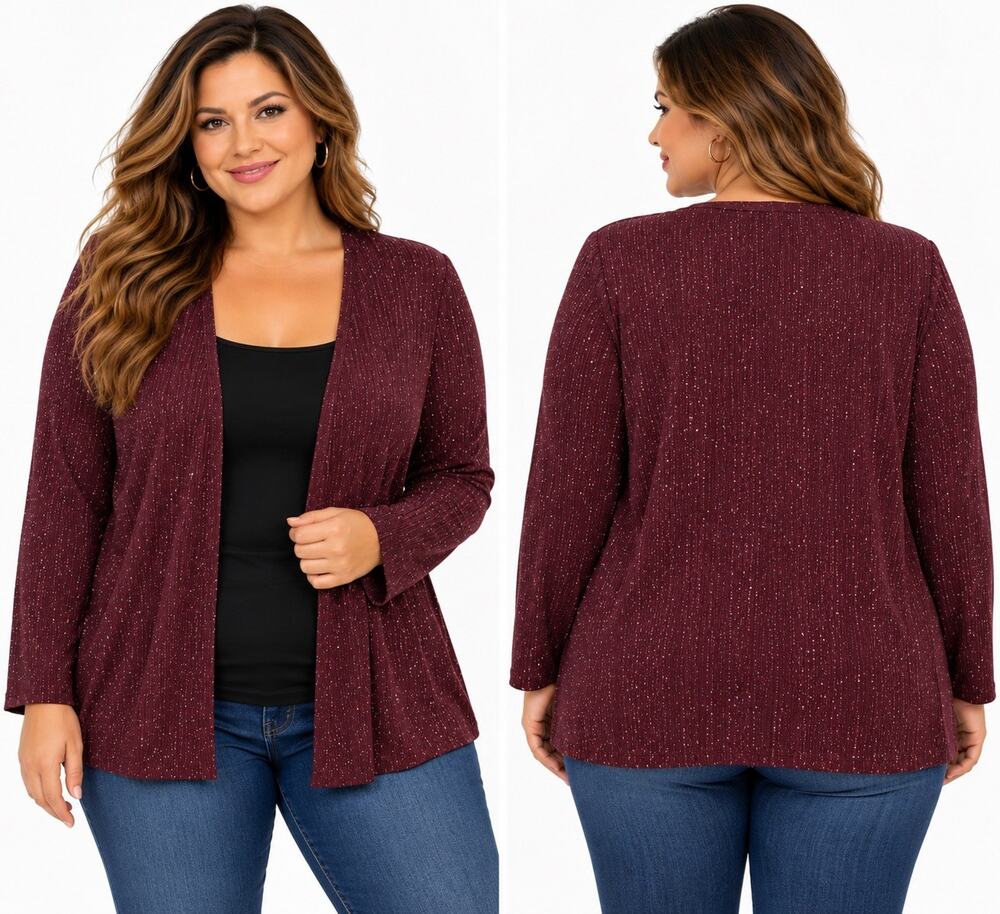 Alex Evenings Purple Glitter Knit Open-Front Cardigan Sweater Womens 12 Holiday